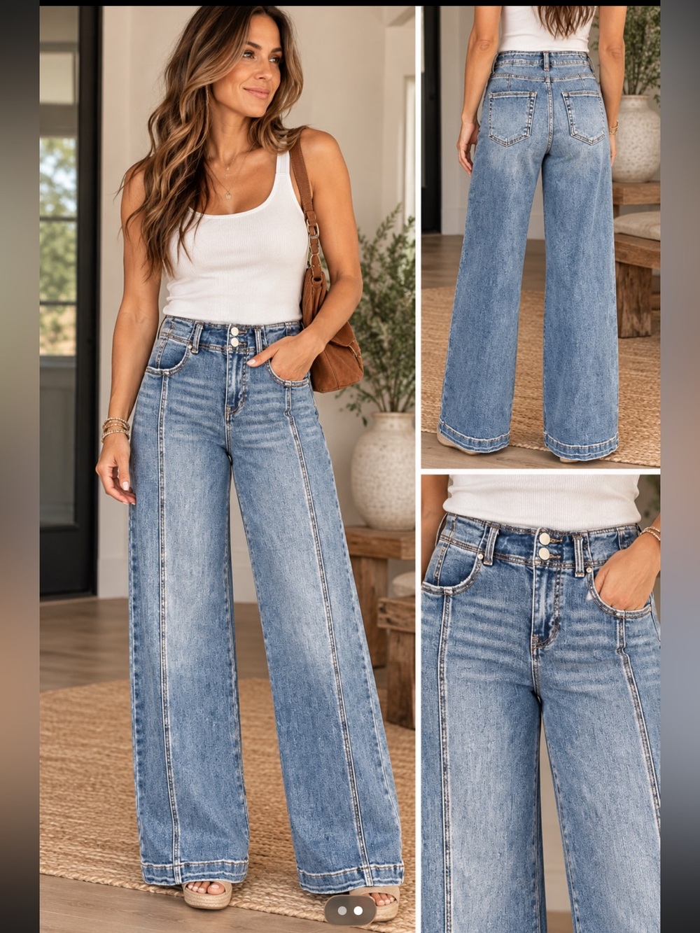 Risen High-Rise Slimming Wide-Leg Women's Jeans in Medium Blue Wash Size 3